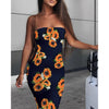 Spring and summer off-the-shoulder sexy ladies dress women's sunflower print long tight dress casual wild sleeveless