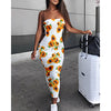 Spring and summer off-the-shoulder sexy ladies dress women's sunflower print long tight dress casual wild sleeveless