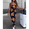 Spring and summer off-the-shoulder sexy ladies dress women's sunflower print long tight dress casual wild sleeveless