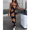 Spring and summer off-the-shoulder sexy ladies dress women's sunflower print long tight dress casual wild sleeveless