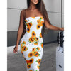 Spring and summer off-the-shoulder sexy ladies dress women's sunflower print long tight dress casual wild sleeveless