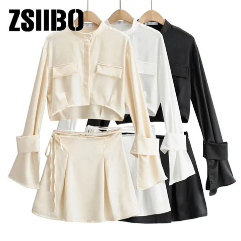 Spring and summer women's two-piece suit temperament commuter light cooked style long-sleeved shirt + high-waist skirt suit
