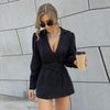 Spring women slim coat blazer  long sleeve deep V-neck single buckle belt suit jacket Female 2022 party coat