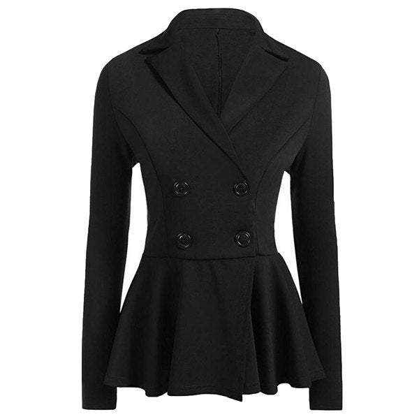Spring plus size women long sleeve solid blazer outwear coat double breasted ruffles hem peplum slim fit casual work wear jacket
