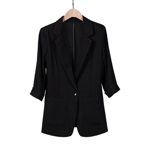 Spring summer autumn Cotton linen female thin white plus size blazer women Casual black coats fashion 2022 women's jacket slim