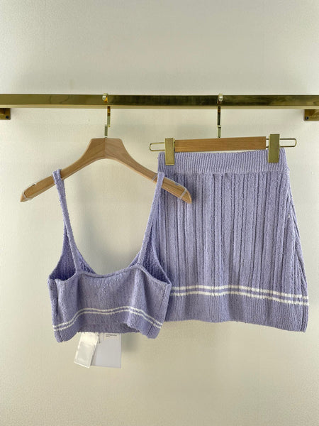 Spring/summer knit suit For women designer Sleeveless vest crop top High-waisted A-line skirt slim 2-piece suit