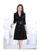SpringAutumn Office Ladies Casual Double Breasted With Belt Long Blazer Dress Women Casual Jacket Female Elegant Business Coat