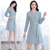 SpringAutumn Office Ladies Casual Double Breasted With Belt Long Blazer Dress Women Casual Jacket Female Elegant Business Coat