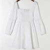Square Neck Mini Dress Women Bohemian Loose White Dress  Casual Woman Dress Autumn Long Sleeve Vintage A Line Dress