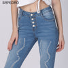 Srpedro Sequins Tassel Jeans Hole High Stretch Denim Pencil Pants Four Buttons Waist Folds Slim Full Length Trousers Women 2022