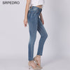 Srpedro Women Skinny Jeans Mid Waist Full Length Pencil Pants Slim Scratched  Classic Blue Stretch Denim Trousers