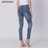 Srpedro Women Skinny Jeans Mid Waist Full Length Pencil Pants Slim Scratched  Classic Blue Stretch Denim Trousers