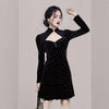 Stain mini black Dress one piece korean ladies long Sleeve cabaret party Sexy formal Dresses for women