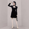 Stain mini black Dress one piece korean ladies long Sleeve cabaret party Sexy formal Dresses for women