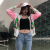 Stand Collar Sequins Gauze Jacket Number 08 Contrast Color Beading Baseball Coat Zipper Cardigan Long-sleeved Dance Tops 2022