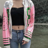 Stand Collar Sequins Gauze Jacket Number 08 Contrast Color Beading Baseball Coat Zipper Cardigan Long-sleeved Dance Tops 2022