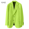 Star Hailey Bieber The Same Fluorescent Green Casual Trend Suit Coat Women's 2023 Autumn Single-Breasted Jacket Blazer