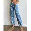 Star Pattern Straight Jeans Women Ladies Wild Stylish Trendy Wide Leg Pants High Waist Daily Casual Trousers with Pocket