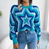 Star Pattern Winter Sweater Women Casual Contrast Knitted Pullover Y2K Long Sleeve Knitwear Female Loose Warm Jumper