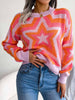 Star Pattern Winter Sweater Women Casual Contrast Knitted Pullover Y2K Long Sleeve Knitwear Female Loose Warm Jumper