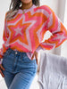 Star Pattern Winter Sweater Women Casual Contrast Knitted Pullover Y2K Long Sleeve Knitwear Female Loose Warm Jumper