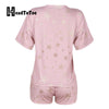 Stars Print Short Sleeve V Neck T Shirt Tops & Pocket Design Drawstring Shorts Set Women Two Piece Set Loungewear