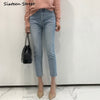 Straight Boyfriend Jeans for Women Vintage Y2K Aesthetic Style Korean Denim Trousers Female Button Zipper Washed 2022