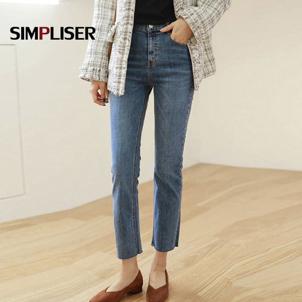 Straight Jeans Women 2022 Chic Korean Slim Denim Jeans Trousers Ankle Length Ladies Capris High Waist Push Up Mom Jeans