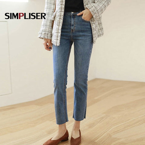 Straight Jeans Women 2022 Chic Korean Slim Denim Jeans Trousers Ankle Length Ladies Capris High Waist Push Up Mom Jeans