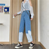 Straight Jeans Women Chic Panelled Colored Trendy Harajuku Teens High Waisted Jean All-match Basic Fall Ladies Streetwear
