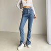 Straight Jeans for Women High Waist Classic Retro Sexy Washed Pants Blue Splits at Ankles slim Denim Long Pante 2022