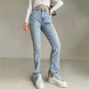 Straight Jeans for Women High Waist Classic Retro Sexy Washed Pants Blue Splits at Ankles slim Denim Long Pante 2022