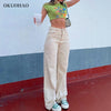 Straight Leg Beige Jean Pants Women Wide Leg Mom Y2K Pant Summer Classic Streetwear Baggy Trousers High Waist Loose Jean