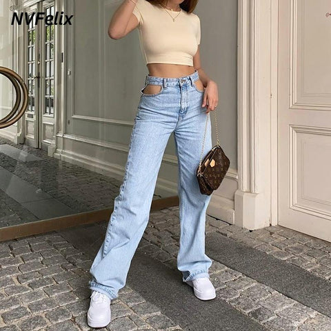 Straight Leg Jeans For Women High Waist Loose Fit Jeans Blue Wash Casual Denim Trousers 2022 Baggy Jeans Mom Pants New
