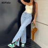 Straight Leg Ripped Jeans Women 2022 Casual Wide Leg Mom Jeans Split Denim Pants Wash Blue Loose High Waist Trousers New