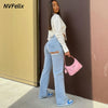 Straight Leg Ripped Jeans Women 2022 Casual Wide Leg Mom Jeans Split Denim Pants Wash Blue Loose High Waist Trousers New