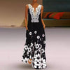 Straight Loose Maxi Summer Dress With Pocket Floor Length Lace Dress Sleeveless V Neck Floral Printed Sundress