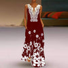 Straight Loose Maxi Summer Dress With Pocket Floor Length Lace Dress Sleeveless V Neck Floral Printed Sundress
