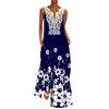 Straight Loose Maxi Summer Dress With Pocket Floor Length Lace Dress Sleeveless V Neck Floral Printed Sundress