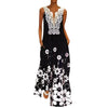 Straight Loose Maxi Summer Dress With Pocket Floor Length Lace Dress Sleeveless V Neck Floral Printed Sundress