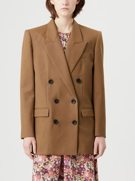 Straight Suit Coat Women's Double Breasted Simple  Long Sleeve 2023 Office Lady Blazer Autumn Winter