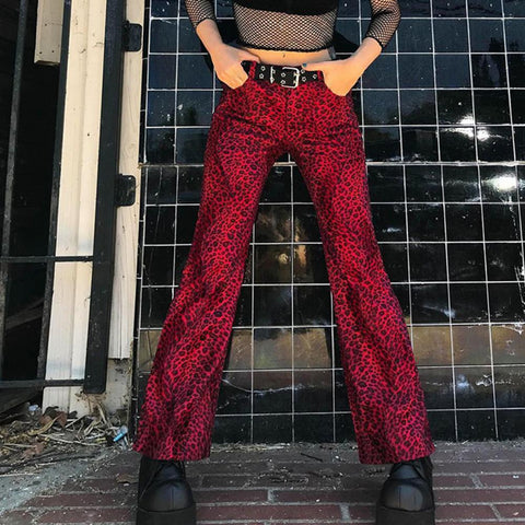 Straight Y2K Jeans For Girls Female Leopard Print Women Vintage Denim Pants 2022 High Waisted Trouser Harajuku Capris