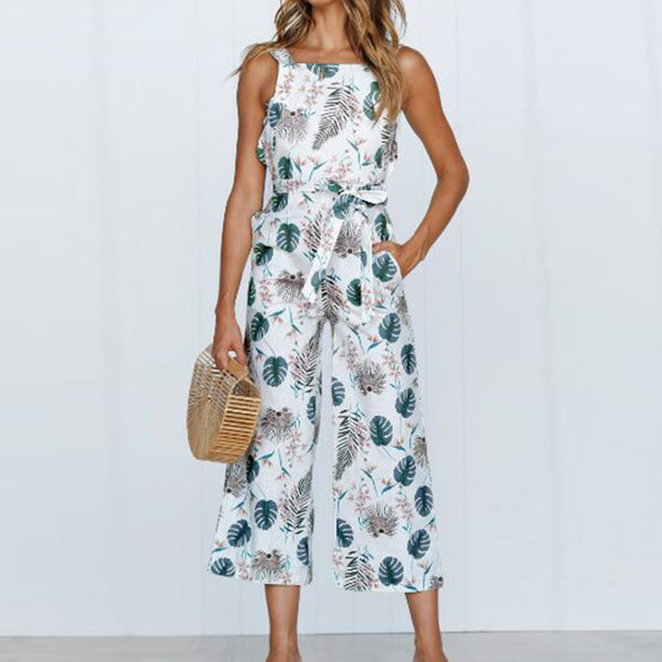 Strap Floral Printed Jumpsuit Women Casual Beach Party Wide Leg Long Playsuit 2022 Summer Sexy Sleeveless Women's Rompers New