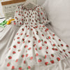 Strawberry Dress Women French Style Lace Chiffon Sweet Dress Casual Puff Sleeve Elegant Printed Kawaii Dress Women 2023 New