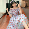 Strawberry Dress Women French Style Lace Chiffon Sweet Dress Casual Puff Sleeve Elegant Printed Kawaii Dress Women 2023 New