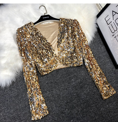 Street Joker Short Edition Sequins Small Suit Sparkling Bead Piece Suit Small Jacket Tank Top Jazz Dance Performance
