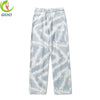 Street Tie Dye High Waist Jeans Women Autumn Style Korean Harajuku Splash Ink Straight Loose Wide Leg Jeans Female