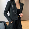 Street Punk Blazer Women Long Sleeve Pin Chain Suit Jacket Dark Black Goth Sexy Office Lady Loose Tumblr Clothes