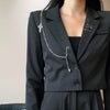 Street Punk Blazer Women Long Sleeve Pin Chain Suit Jacket Dark Black Goth Sexy Office Lady Loose Tumblr Clothes