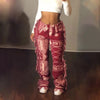 Street Style Women's Trousers & Pants Flare Pattern Casual Tassel Sweat Pants High Waist Straight Oufits